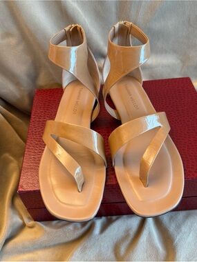 Tamara Mellon Beige Patent Leather Ankle-Strap Sandals